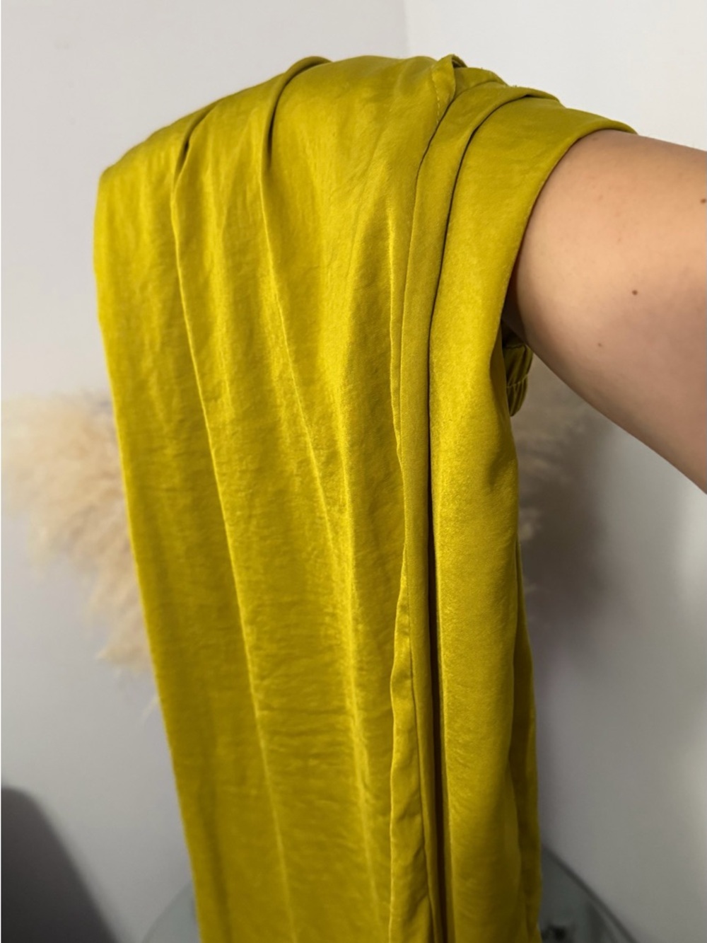 Women's Stretch Satin Trousers in Chartreuse Yellow